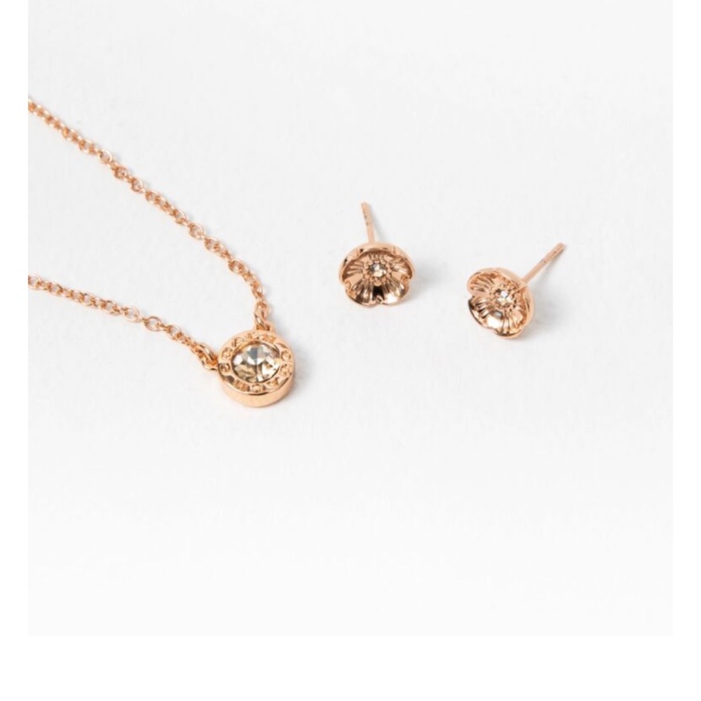 Coach Open Circle Necklace And Tea Rose Stud Earrings Set